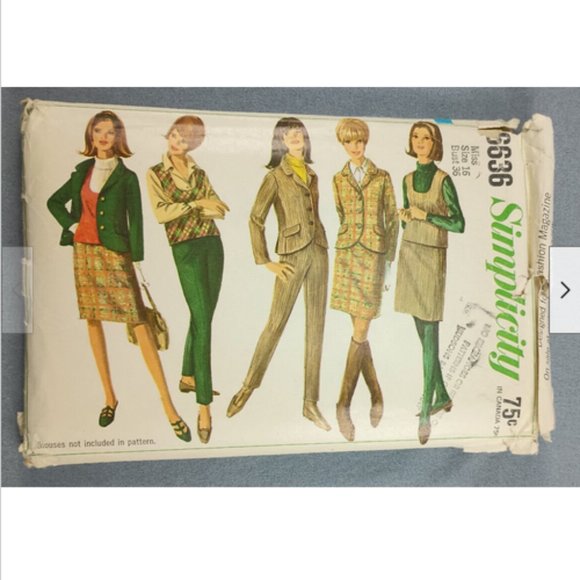 1966 Simplicity Sewing Pattern 6636 Jacket Top Skirt Pants Suit Bust 36 - Picture 1 of 2